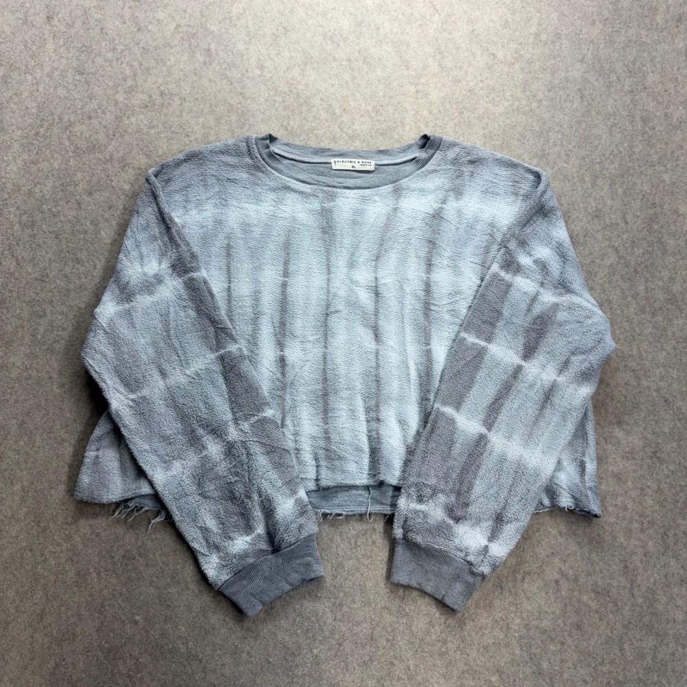 Electric & Rose Drew Tie Dye Cropped Sweatshirt Women's XL Storm Gray Raw Hem